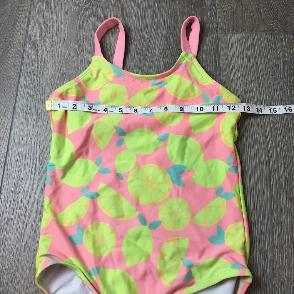Justice Girls Lemon Print One Piece Swimsuit Yellow Pink Size 12